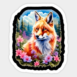 Red Fox with Flowers and Forests Sticker